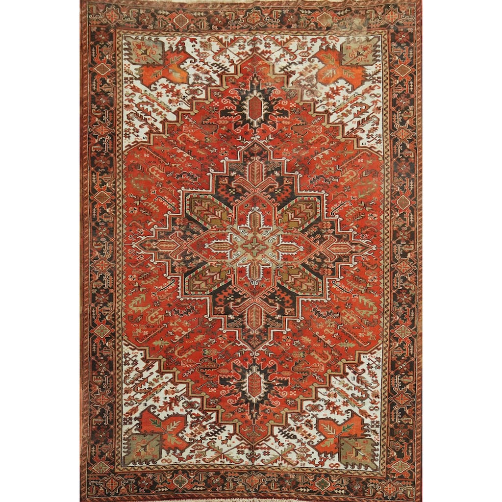 Hand Knotted Oriental 100% Wool Carpet Traditional Medallion Oranges & Rust Heriz Area Rug - 11' 3'' X 8' 4''