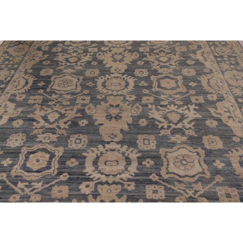 Blue Oushak Vegetable Dye Area Rug Handmade Wool Carpet - 8'0" x 9'10"