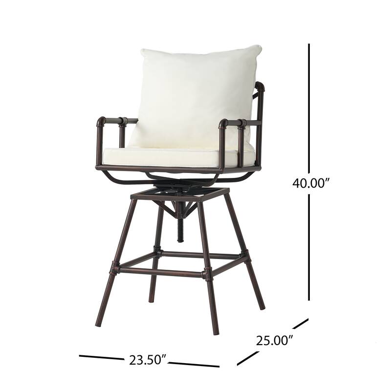 Outdoor Patio Swivel Barstool Adjustable Stool Height with Upholstered and Arm Barstool, Metal Frame Bar Chair