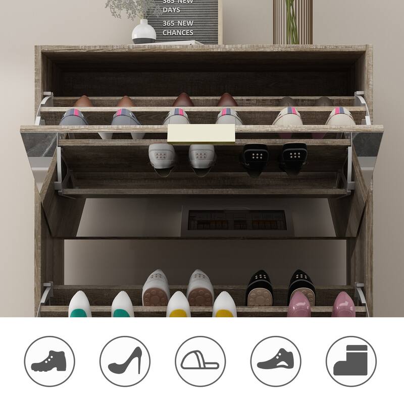 Timechee Shoe Cabinet with 3 Mirrored Flip Drawers, Free Standing Slim