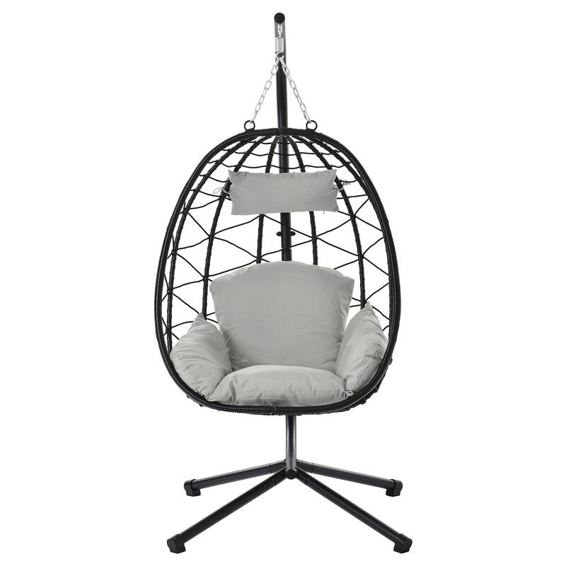 Rattan Hanging Chair with Stand & Cushion