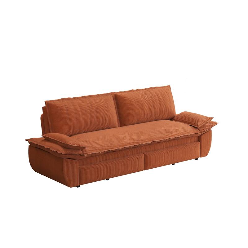 73.2" Convertible Sofa Bed, 3-in-1 Sleeper Sofa with Pull-Out Bed, Modern Corduroy Loveseat Couch with Pillow Top Arms