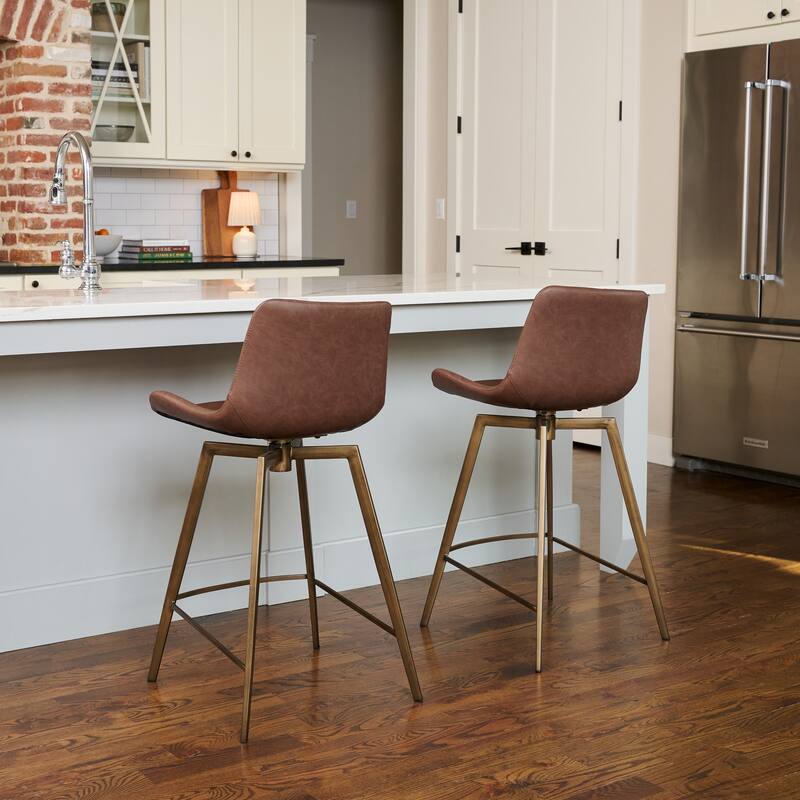Maven Lane Victor Metal & Vegan Leather Kitchen Dining Stool - Antique Brass - Counter Height
