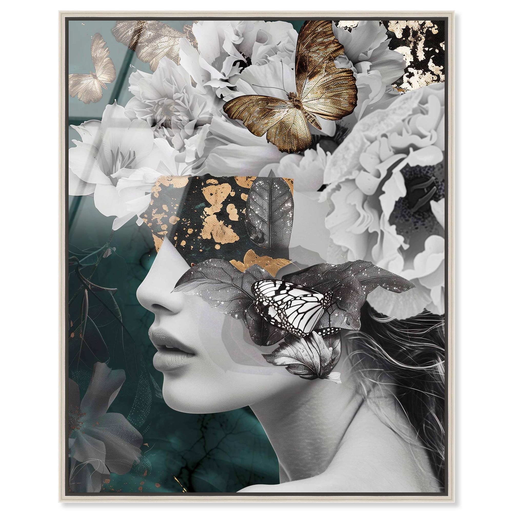 Hidden Golden Butterflies Emerald Framed Acrylic Wall Art by Art Remedy