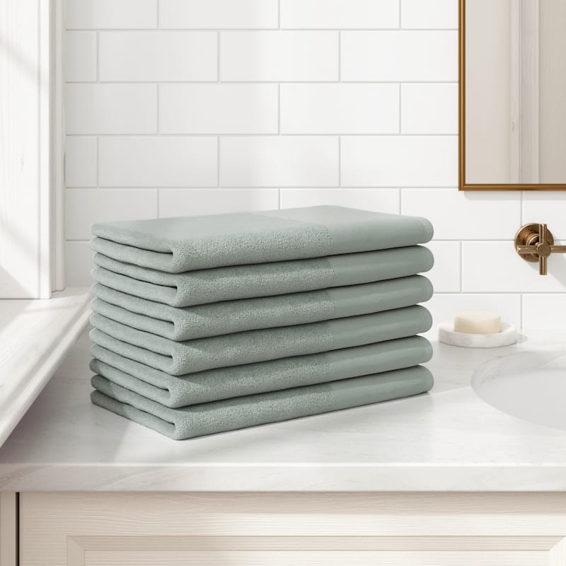 Linery & Co. Ultra-Soft Cotton and Linen Like Border Towel Set - Sage Green - Hand Towel (Pack of 6)