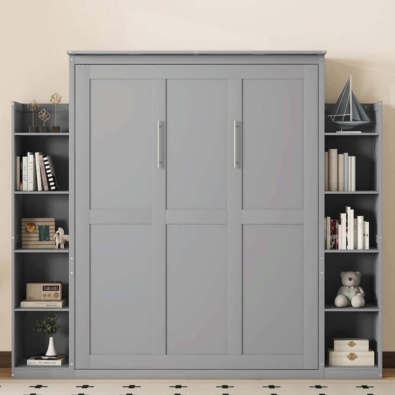 Queen Size Murphy Bed with Shelves and LED Lights