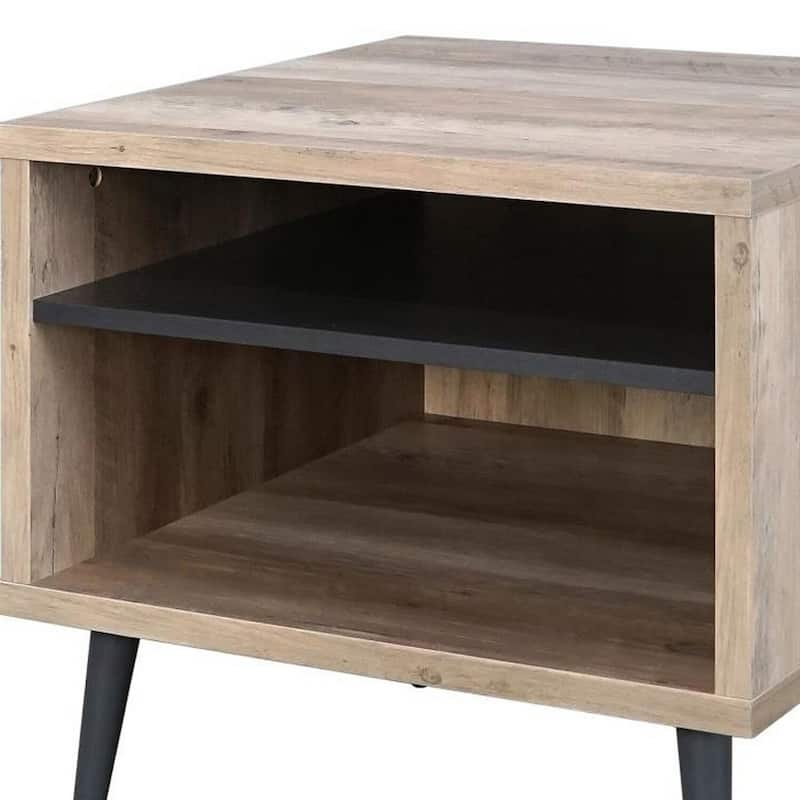 22 in. Taupe Brown and Gray Square Wood End Table, Sturdy Build End Side Table for Living Rooms