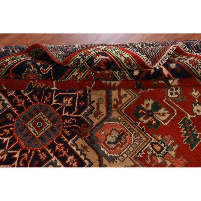 Hand Knotted Oriental 100% Wool Carpet Traditional Medallion Oranges & Rust Heriz (serapi) Area Rug - 12' 1'' X 8' 10''
