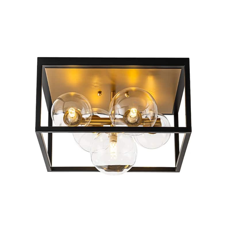 5-Light Dining Room Square Flush Mount With Clear Glass Globe Shade - 14.2in