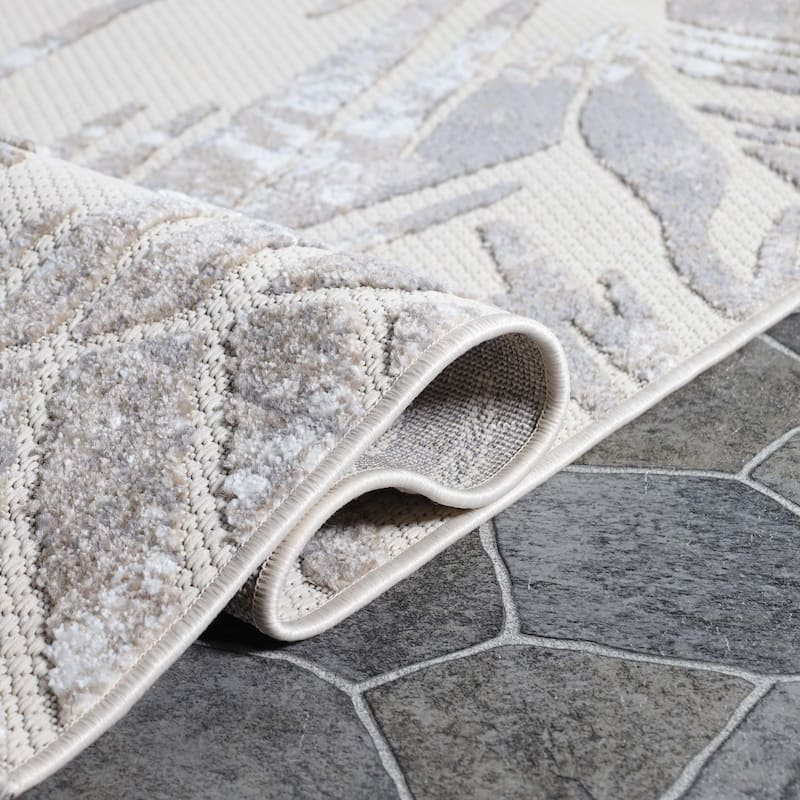 Superior Tropical Leaves Coastal Indoor Outdoor Area Rug