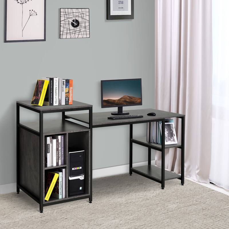 HOMCOM 68 Inch Office Table Computer Desk Workstation Bookshelf with CPU Stand, Spacious Storage Shelves & Chic