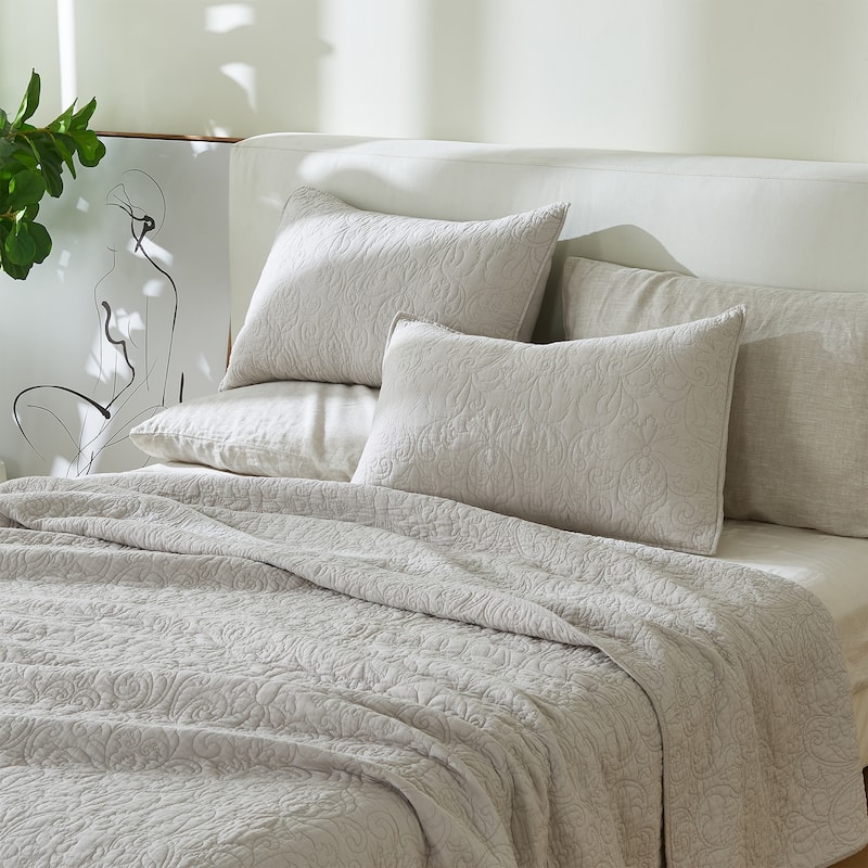 Patina Vie Maison 100% Cotton Stitched 3 Piece Quilt and Sham Set