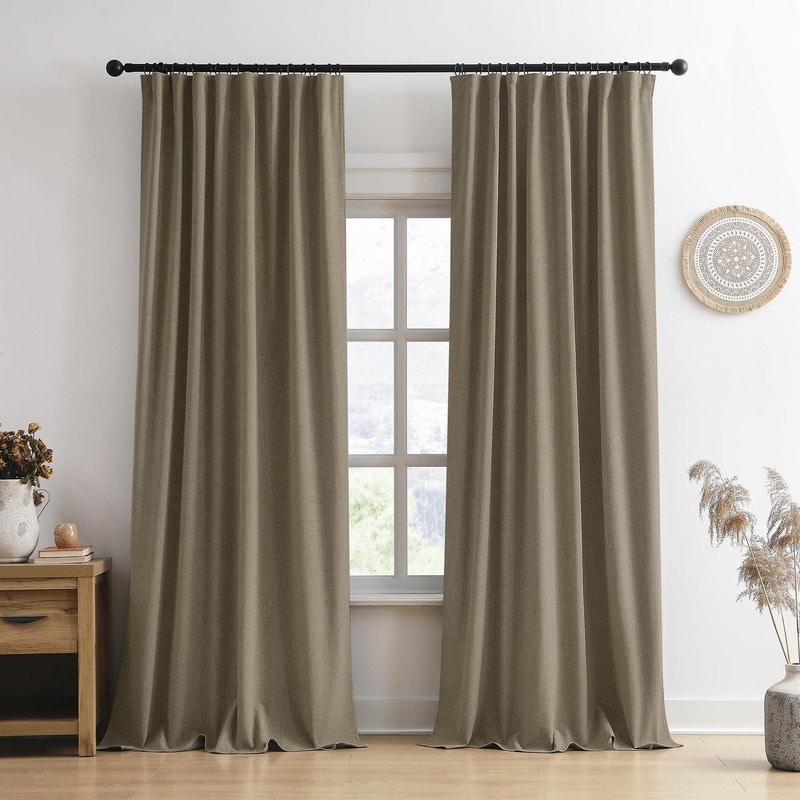 104 Inch Long Linen Blended Blackout Curtains 2 Panels Set