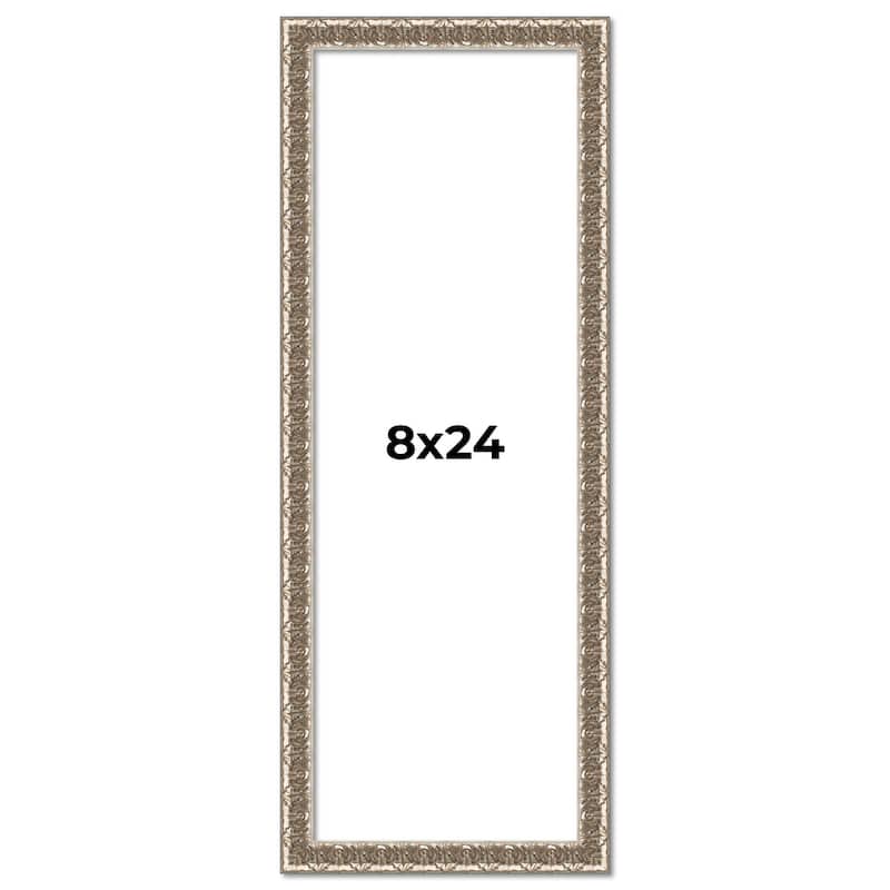 8x24 Frame Silver Versailles Ornate Solid Wood Picture Frame | 1 Inch