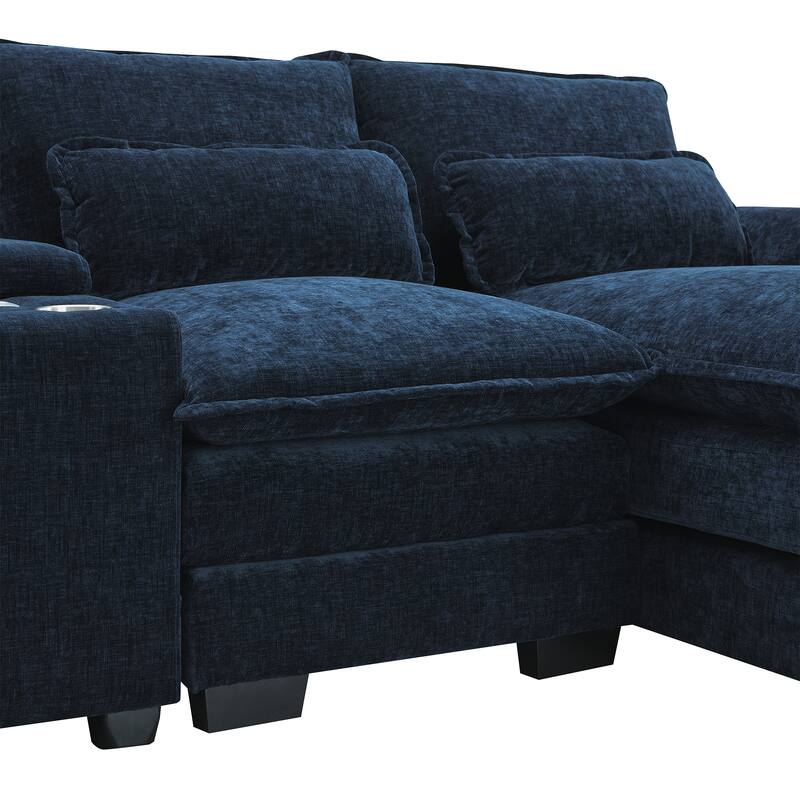 123" Chenille U-Shaped Sectional Sofa with Console & USB Charger