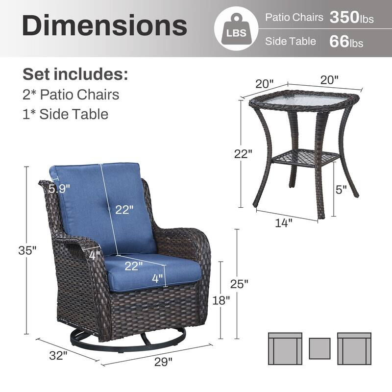 Gymojoy Wicker Swivel Glider Chair Outdoor Rocking Seating with Olefin Cushions