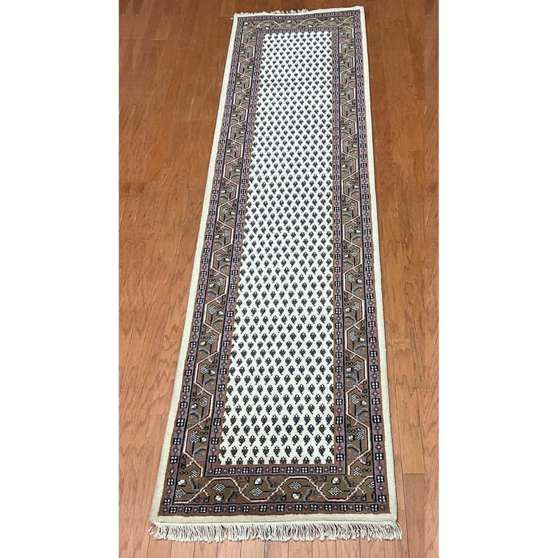HERAT ORIENTAL Handmade Geometric Mir Wool Runner Rug - 2'9x10' - 2'9 x 10' - Beige
