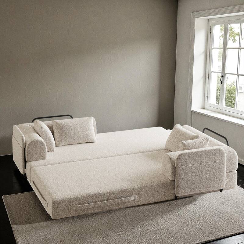 78.7" Convertible Sleeper Sofa Bed, Chenille Folding Mattress Couch with Side Pocket & Pillows, No-Assembly Floor Lounge Sofa