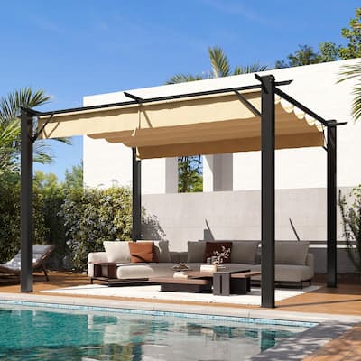 Metal Patio Pergola with Brown Sun Shade Cover for Backyard