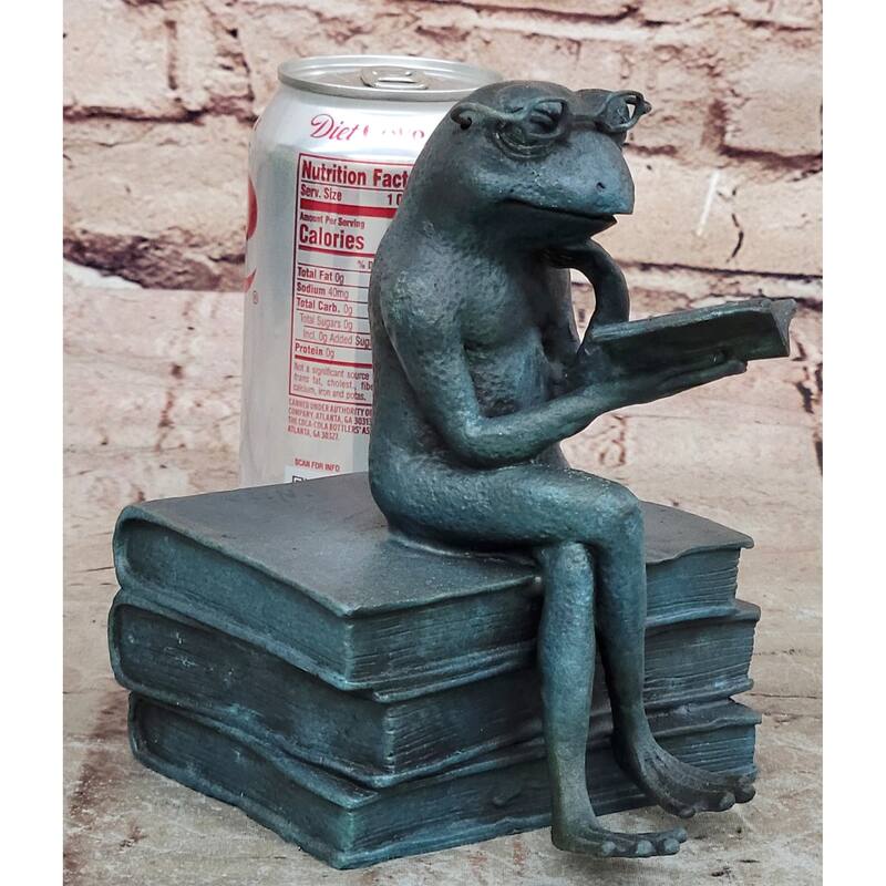 Bronze Frog Sculpture – Reading Frog With Glasses Statue On Books