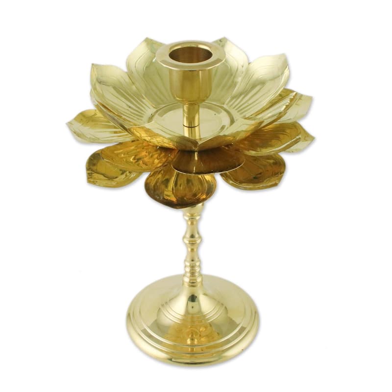 Handmade Large Luminous Lotus Brass candlesticks (Thailand)
