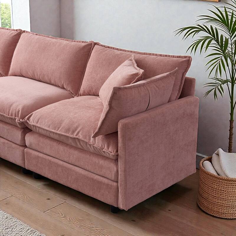 105" L-Shaped Modular Sectional Sofa with Ottoman, Soft Chenille Upholstery, 3-Seater Couch