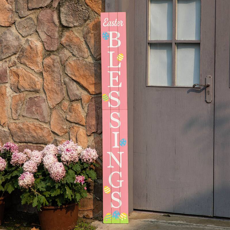 Glitzhome 60"H Easter Wooden Blessings Porch Sign Spring Gift