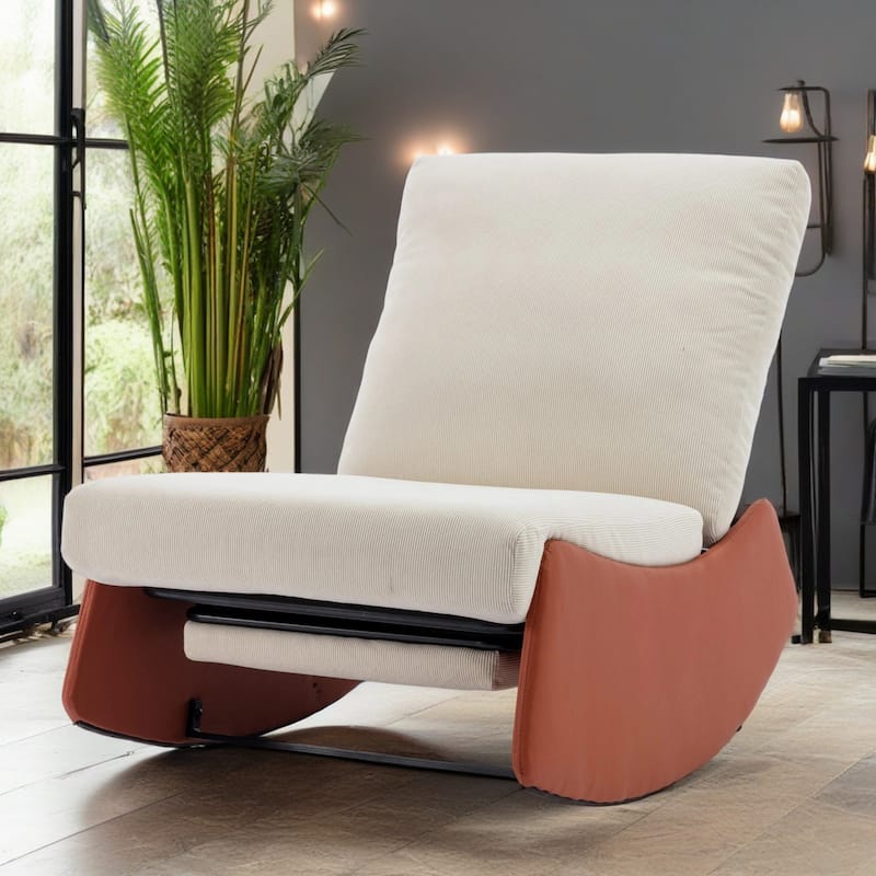 GDFStudio Modern Rocking Chair Recliner with Footrest - Orange+Beige