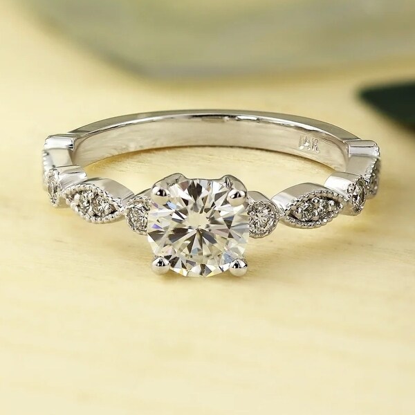 Auriya 14k Gold Vintage 3/4ct Round Moissanite Engagement Ring. Opens flyout.