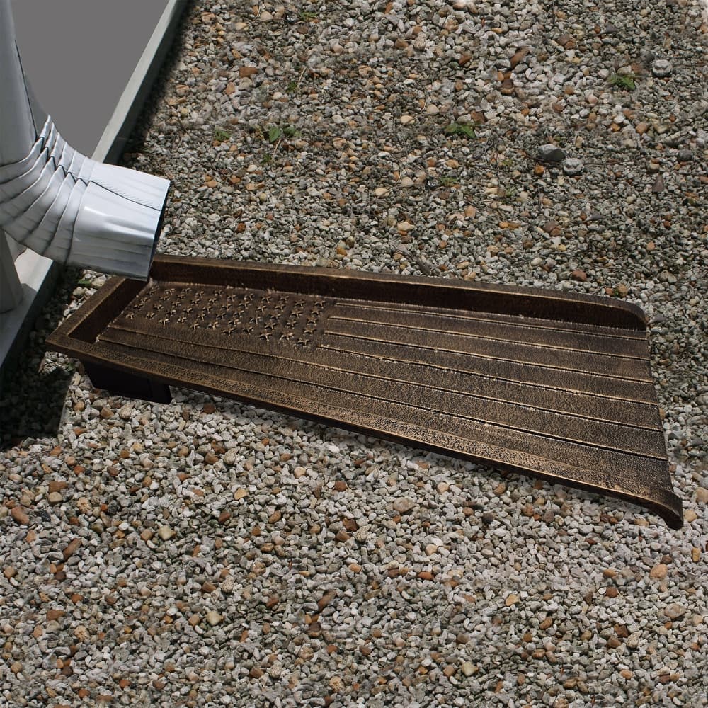 USA Patriotic Flag Cast Aluminum Downspout Gutter 24 in. Splash Block