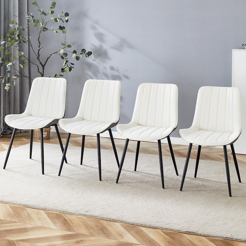 Extended Seat Cushion PU Dining Chair Set of 4 Ergonomic Design Lntegral Metal Leg Structure