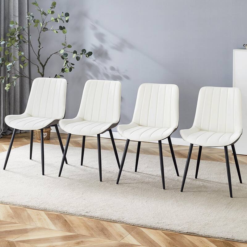 Extended Seat Cushion Pu Dining Chair Set-Four Pieces.Smooth Line Design,Integral Metal Leg Structure