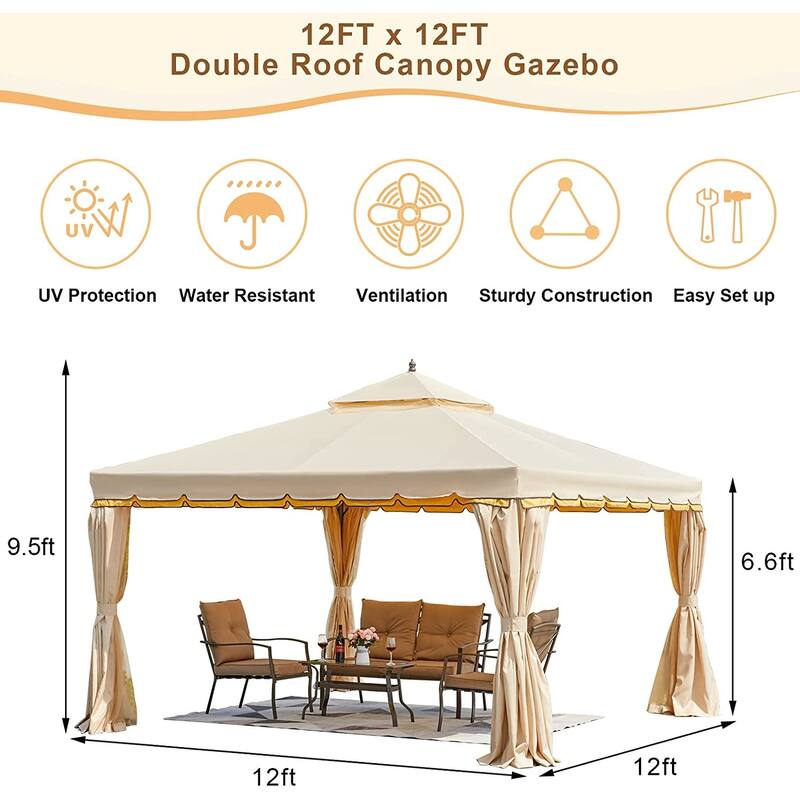 EROMMY Outdoor Canopy Gazebo Double Roof Patio Gazebo with Soft Top