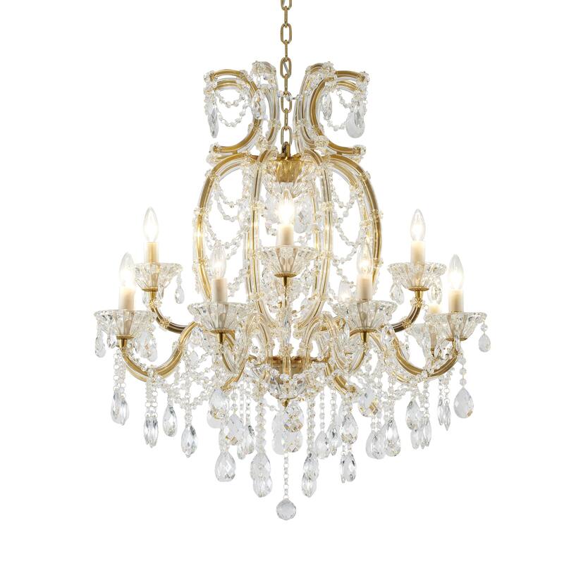 18-Light Satin Brass Chandelier With Clear Crystals