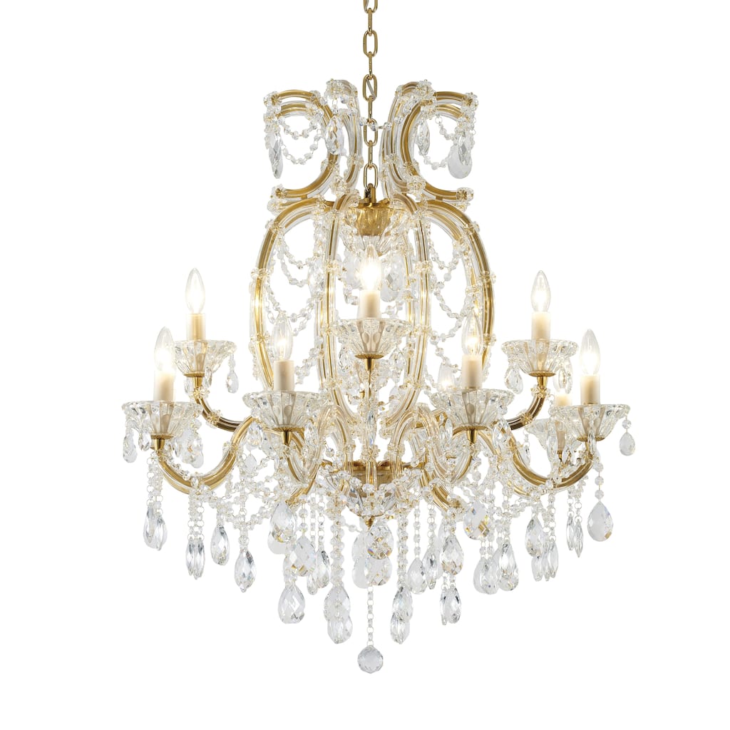 18-Light Satin Brass Chandelier With Clear Crystals