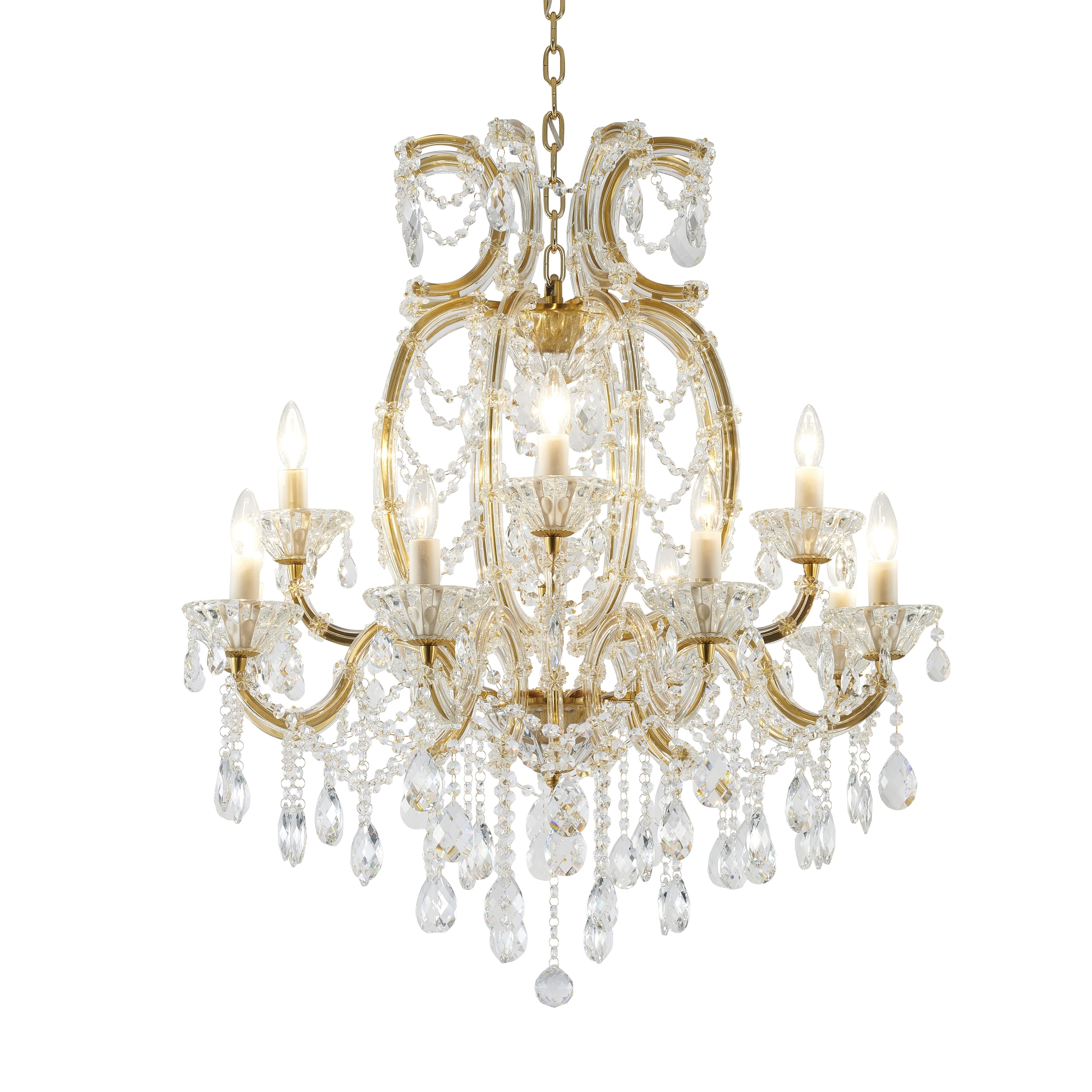 Traditional 18-Light Satin Brass Chandelier With Clear Crystals