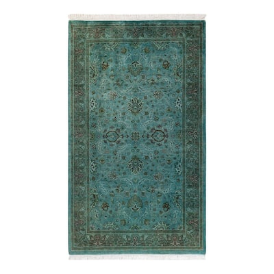 Overton Hand Knotted Wool Vintage Inspired Modern Contemporary Overdyed Blue Area Rug - 3' 2" x 5' 4"
