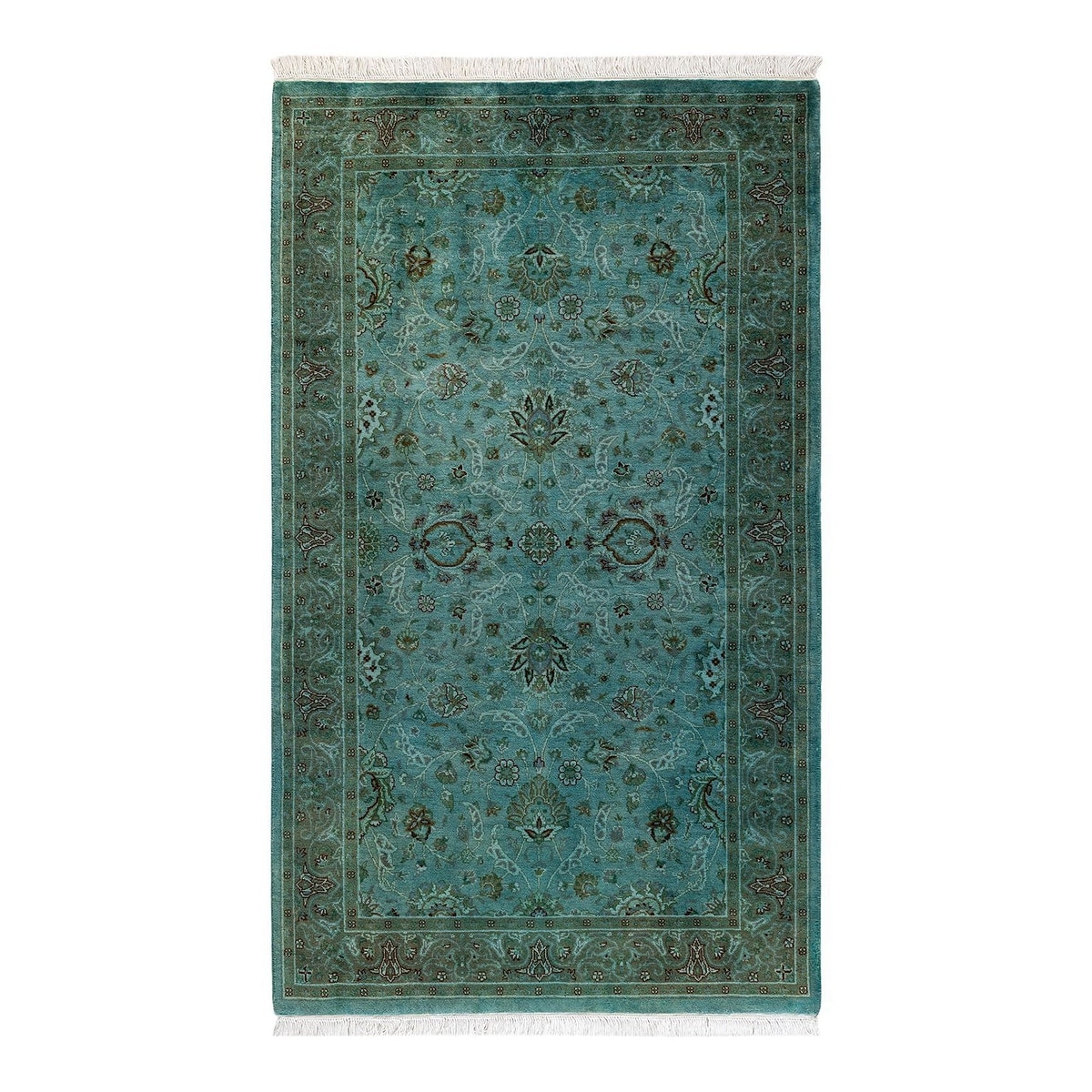 Overton Hand Knotted Wool Vintage Inspired Modern Contemporary Overdyed Blue Area Rug - 3' 2" x 5' 4"