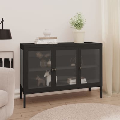 vidaXL Sideboard Black 41.3"x13.8"x27.6" Steel and Glass