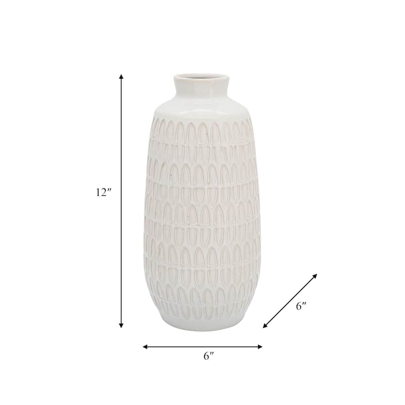 Sagebrook Home Ceramic Vase Carved Design Decorative Light Colored Table Vase for Home or Office Decor