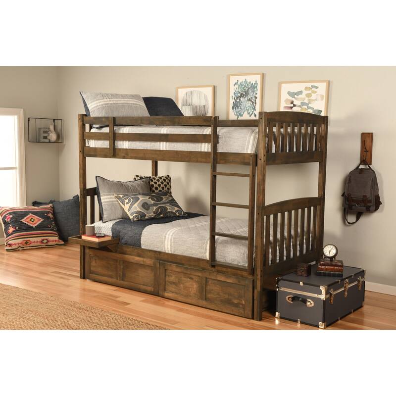 Somette Claire Twin Bunk Bed with Storage, Trundle and Tray Options in Rustic Walnut (Mattresses Not Included)