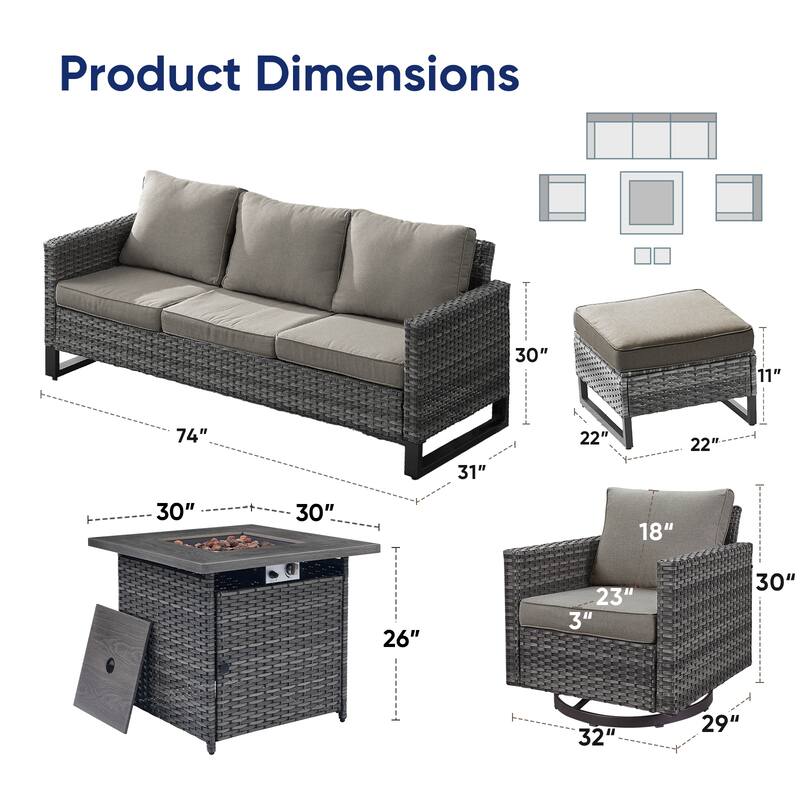 Pati Sofa with Fire Pit Table and Swivel Chairs