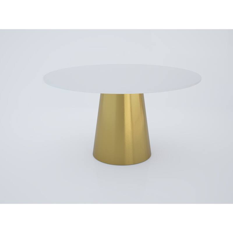 Round Marble Dining Table with Brushed Gold Stainless Steel Base