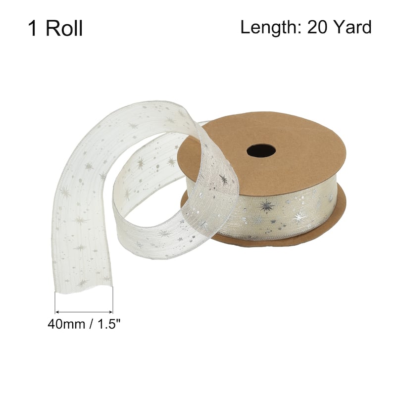 Star Organza Sheer Ribbon Sparkly Snow Yarn Ribbon - Beige - 1.5" x 20 Yard