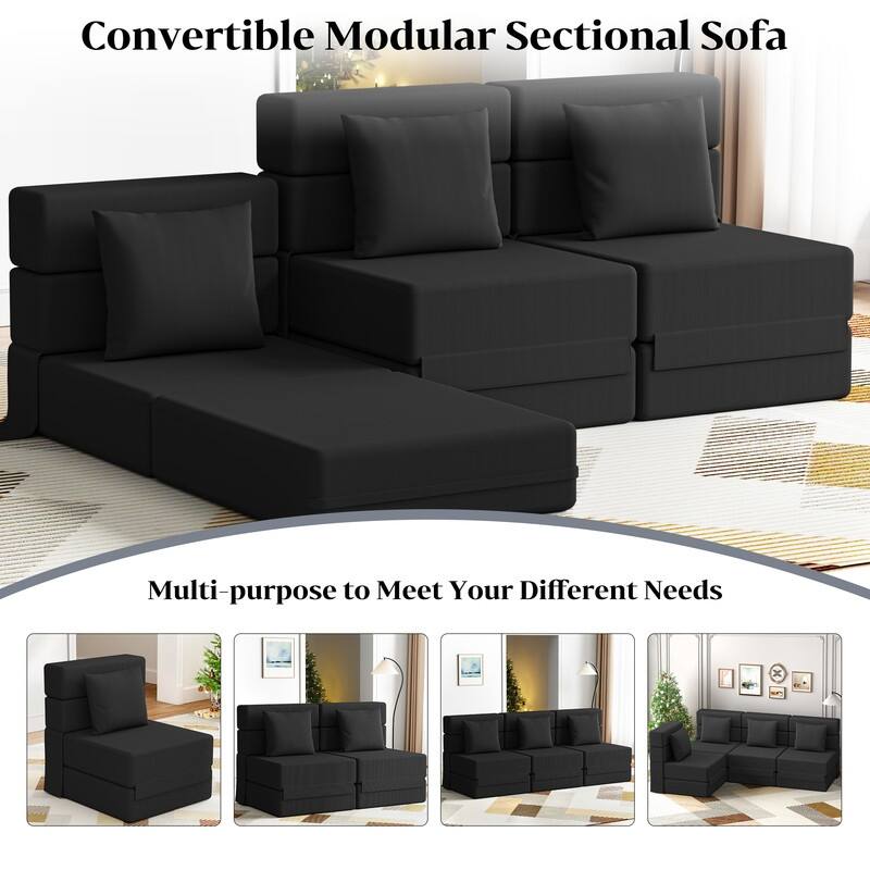 Corduroy Compression Convertible Folding Sectional Sofa