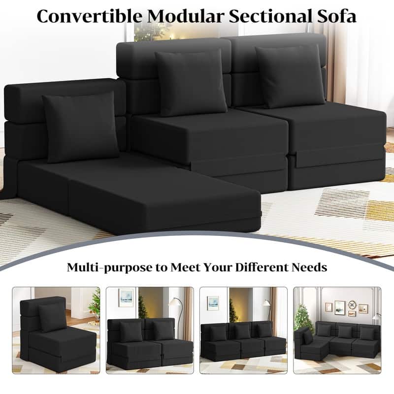 Corduroy Compression Convertible Folding Sectional Sofas (Set of 2)