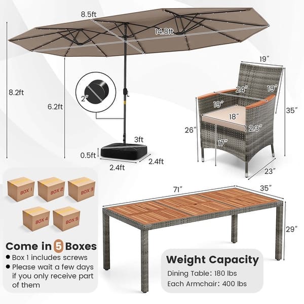 dimension image slide 0 of 4, Costway 11 PCS Patio Dining Set with 15 ft Double-Sided Patio Umbrella - See Details