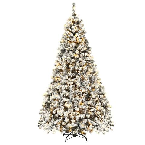 Pre-Lit Premium Snow Flocked Hinged Artificial Christmas Tree-7.5' - 4.2' x 7.5'(Dia x H)