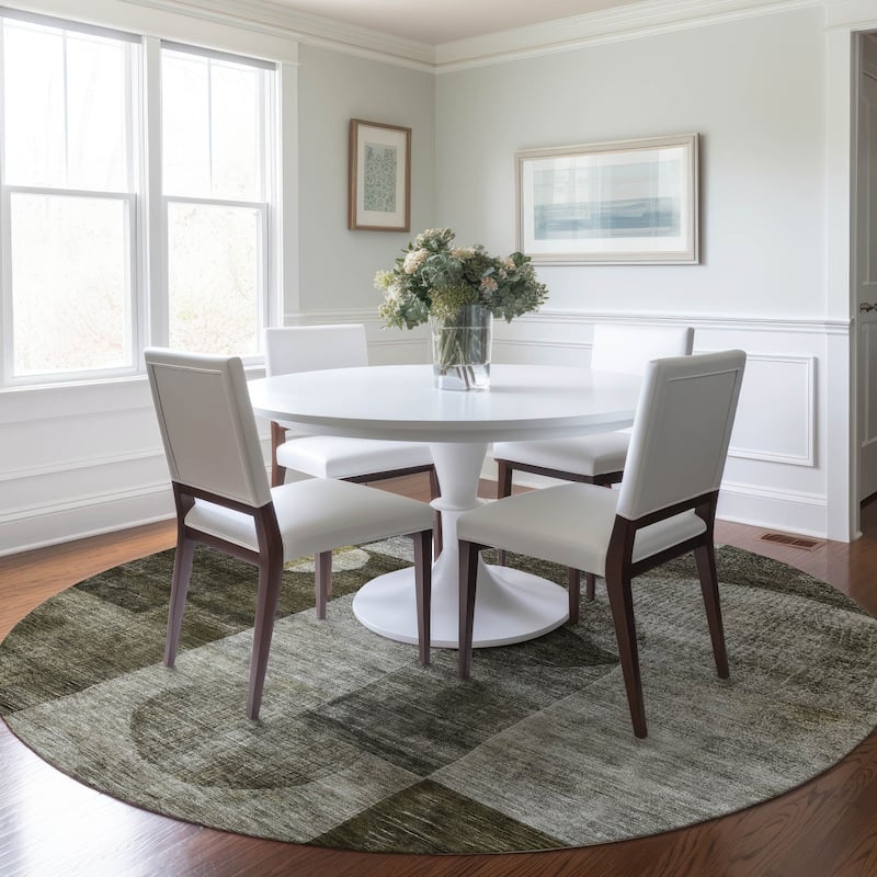 Machine Washable Indoor/ Outdoor Abstract Geo Chantille Rug - Taupe - 8' x 8'