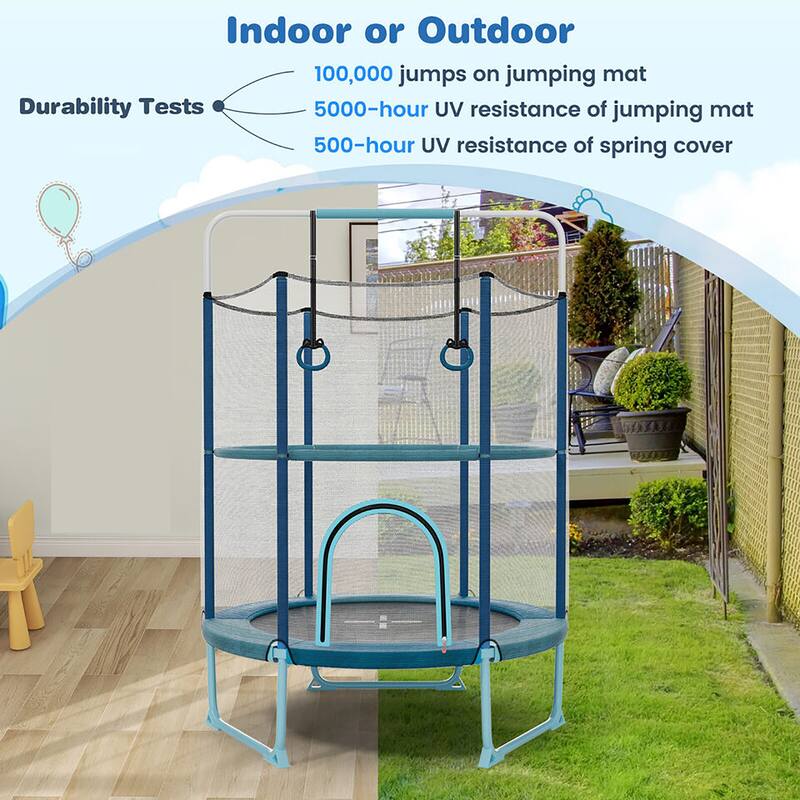 Gymax 60'' Trampoline for Kids w/ Gymnastic Bar Rings Foamed Handle No - See Details